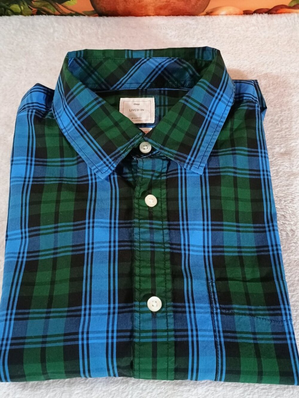 ECU Gap Sz Large Blue & Green Plaid "Lived-In" Cotton Button Down Shirt - Picture 5 of 5